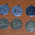 2 Non 2 OUI and 2 French love circle medallions for charms or Pendants
