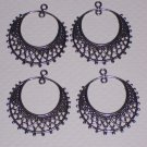 4 Antique Silver over Brass Filigree Hoop Drops for Earrings