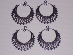 4 Antique Silver over Brass Filigree Hoop Drops for Earrings