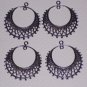 4 Antique Silver over Brass Filigree Hoop Drops for Earrings