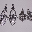 4 Fancy Silver over Brass Ornate Drops for Earrings or Pendants