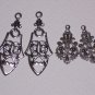 4 Fancy Silver over Brass Ornate Drops for Earrings or Pendants