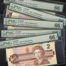 1986 $2 "replacement" EBX 5 consecutive BANK OF CANADA PMG66 gem