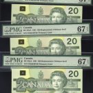 1991 EIX (3 consecutive) $20 "replacement" BANK OF CANADA PMG67 gems