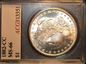 1882 CARSON CITY  MORGAN SILVER DOLLAR  MS66   agc  CERTIFIED