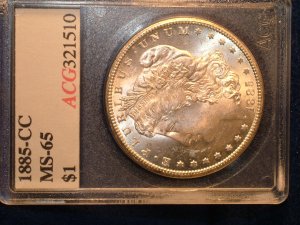 1885 CARSON CITY  MORGAN SILVER DOLLAR  MS65   agc  CERTIFIED