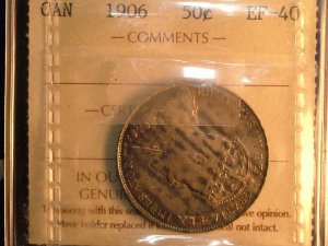 1906 CANADA 50 CENTS EF40  ICCS CERTIFIED COIN