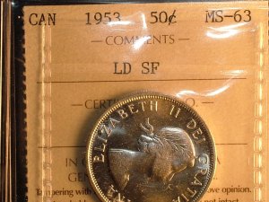 1953 CANADA 50 CENTS  ld sf  MS-63  ICCS CERTIFIED COIN