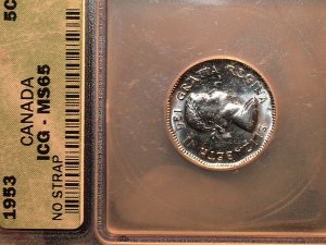 1953 CANADA  five cents    MS-65  ICG CERTIFIED COIN