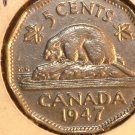 1947 dot  CANADA  five cents    AU  50 beautiful  COIN