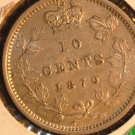 1870 wide "o" CANADA  ten  cents    AU  50 beautiful  COIN
