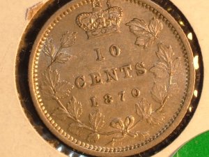 1870 wide "o" CANADA  ten  cents    AU  50 beautiful  COIN