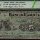 1904 $5 the BANK OF HAMILTON ,ontario PMG 8