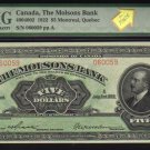 1922 $5  the  MOLSONS BANK  PMG 64 choice uncirculated