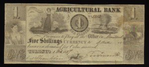 AGRICULTURAL BANK   1837  ONE  piaster CANADA BANKNOTE