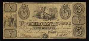 $5 the merchants bank upper canada  BANKNOTES CANADA