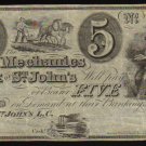 $5 THE MECHANICS BANK st john CANADA CHARTERED BANKNOTE
