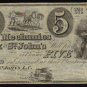 $5 THE MECHANICS BANK st john CANADA CHARTERED BANKNOTE