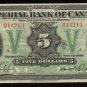Canadian Currency Imperial Bank of Canada $5  1933
