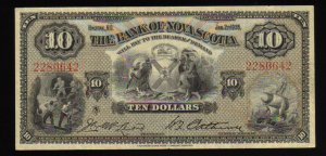 1935 Canada $10 Bank of Nova Scotia Bank Note vf/ef