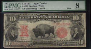 USA $10 1901 BISON & EXPLORERS much scarcer  MULE PMG vg8  FR122