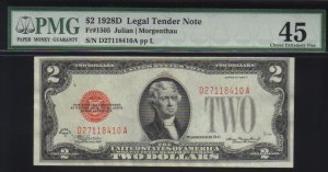 $2 1928 D United States Note RED SEAL  PMG 45