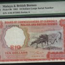 1961 Malaya & British Borneo $10 Buffalo Original pmg vf25