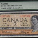 1954 $2 BANK OF CANADA DEVIL FACE PAPERMONEY PMG 40