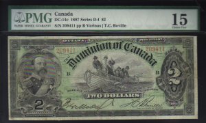 1897 $2 DOMINION OF CANADA  DC-14c BANKNOTE PMG 15