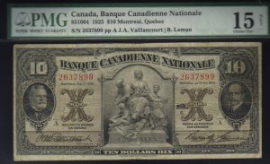 1925 $10 banque canadienne national