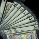 # 2,3,4,5,6,7,8,9,10 $5 1972  BANK OF CANADA PMG 64  including lucky #8