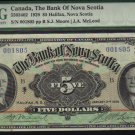 $5 1929  BANK OF NOVA SCOTIA  banknote PMG 30