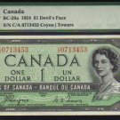 DEVILS FACE $1 BANK OF CANADA 1954 PMG 66 gem unc