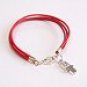 Red Surfer Style Leather Bracelet with Hamsa Charm Kabbalah