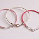 Breast Cancer Awareness Pink and White Leather Bracelet Set