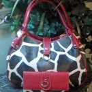 Giraffe Designer Inspired Red Trim Satchel Handbag
