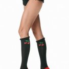 Knee High Stocking Socks with Woven Cherries and Ruffle Trim Top Leg Avenue Style# 5582-BLK-OS