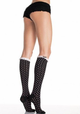 Acrylic Knee High Stocking Socks with Polka Dots, Eyelet Ruffle Top, and Bow Leg Avenue Style# 5568-