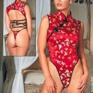 Butterfly Brocade Teddy Sexy Lingerie Intimate Apparel with Lace Up Back Leg Avenue Style# 8620-RED-