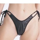 Faux Leather Tie Thong Panty Sexy Lingerie Intimate Apparel Leg Avenue Style# L2005-BLK-OS