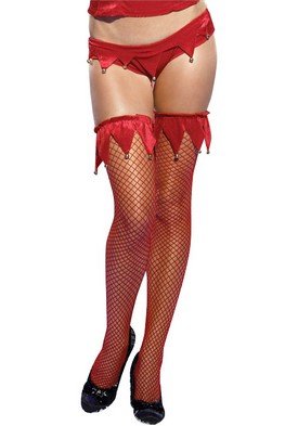 Fishnet Thigh High Nylon Stocking with Bell Trim Leg Avenue Style# 31010-RED-OS