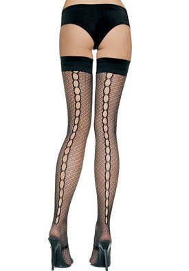Lycra Crochet Net Thigh High Nylon Stocking with Keyhole Back Seam Leg Avenue Style# 9039-BLK-OS