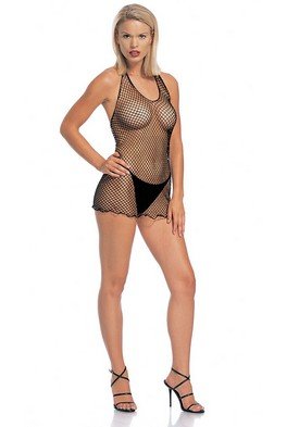 Lycra Industrial Fishnet Halter Mini Dress Sexy Lingerie Intimate Apparel Leg Avenue Style# 8004-BLK