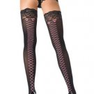 Lycra Opaque Thigh High Nylon Stocking with Bow and Woven Lace Up Top Leg Avenue Style# 9550-BLKPNK-