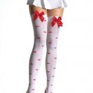 Lycra Opaque Thigh High Nylon Stocking with Lips Pattern and Satin Bow Leg Avenue Style# 6259-WHTRED