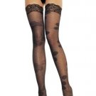 Lycra Sheer Net Thigh High Nylon Stocking with Flower Leg Avenue Style# 9703-BLK-OS