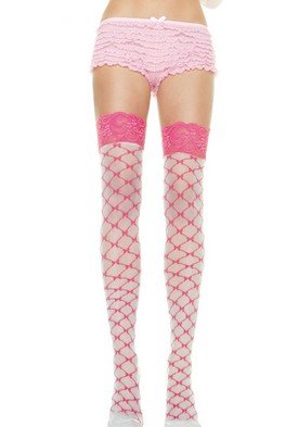 Lycra Sheer Thigh High Hold Ups Nylon Stocking with Woven Diamond Bow Pattern and Silicone Elastic S