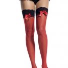 Lycra Sheer Thigh High Nylon Stocking with Contrast Lace Top, Woven Trim and Bow Leg Avenue Style# 1