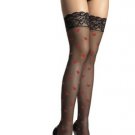 Lycra Sheer Thigh High Nylon Stocking with Lace Top and Woven Heart Print Leg Avenue Style# 1017-BLK