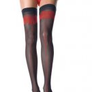 Lycra Sheer Thigh High Nylon Stocking with Pin Stripes and Bow Top Leg Avenue Style# 1035-BLKRED-OS